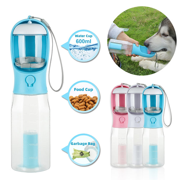 3 In 1 Portable Cat Dog Water Bottle Food Feeder Drinker- Poop Dispenser